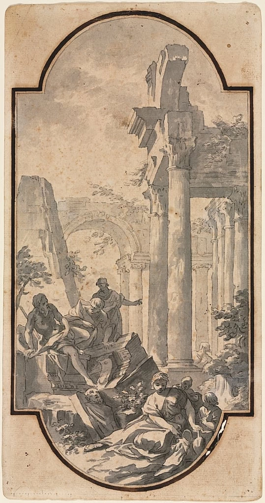 Figure vicino alle rovine di un tempio corinzio